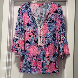 Lilly Pulitzer Hollie Pink and Blue Floral Blouse